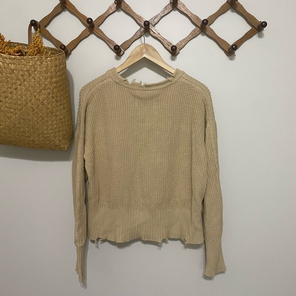Pistola Olga Distressed Over-Sized Beige Waffle Sweater - Picture 3 of 5
